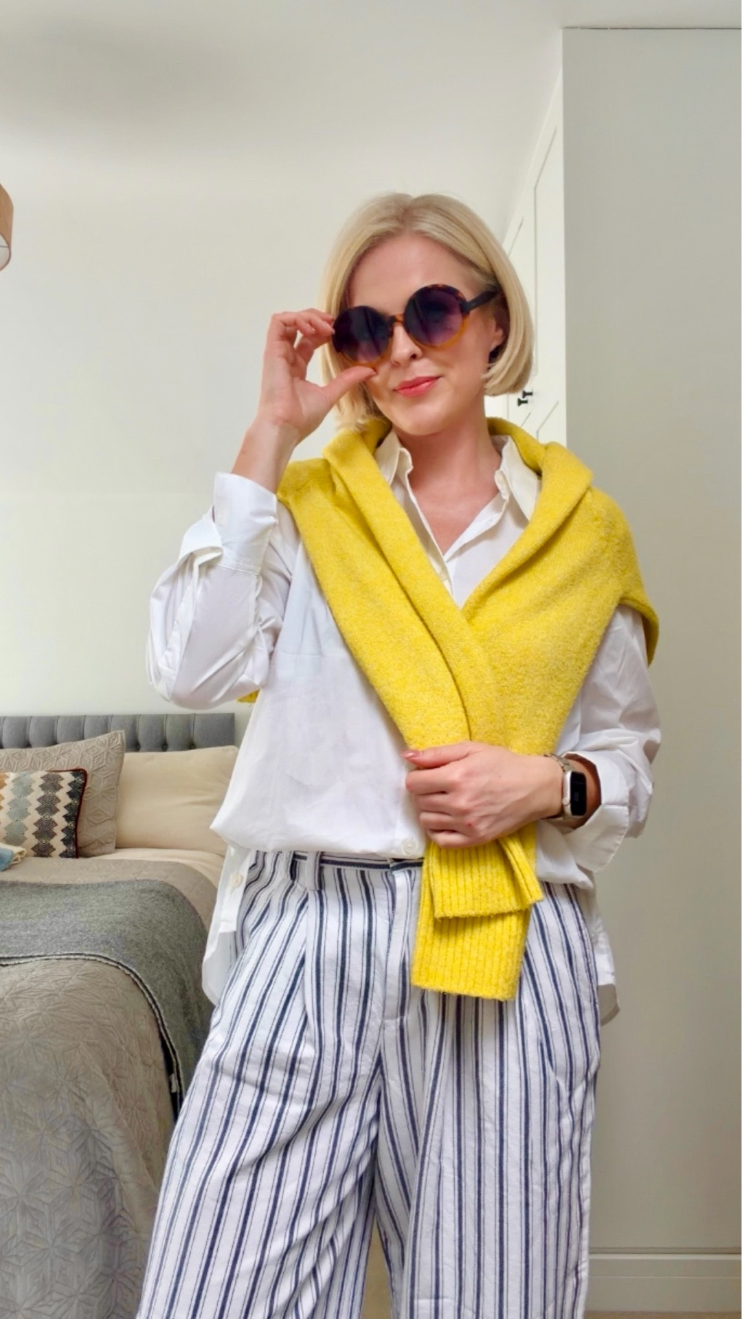 White & blue striped cotton trousers from F&F at Tesco (25% off with Clubcard right now 

#LTKspring #LTKsummer