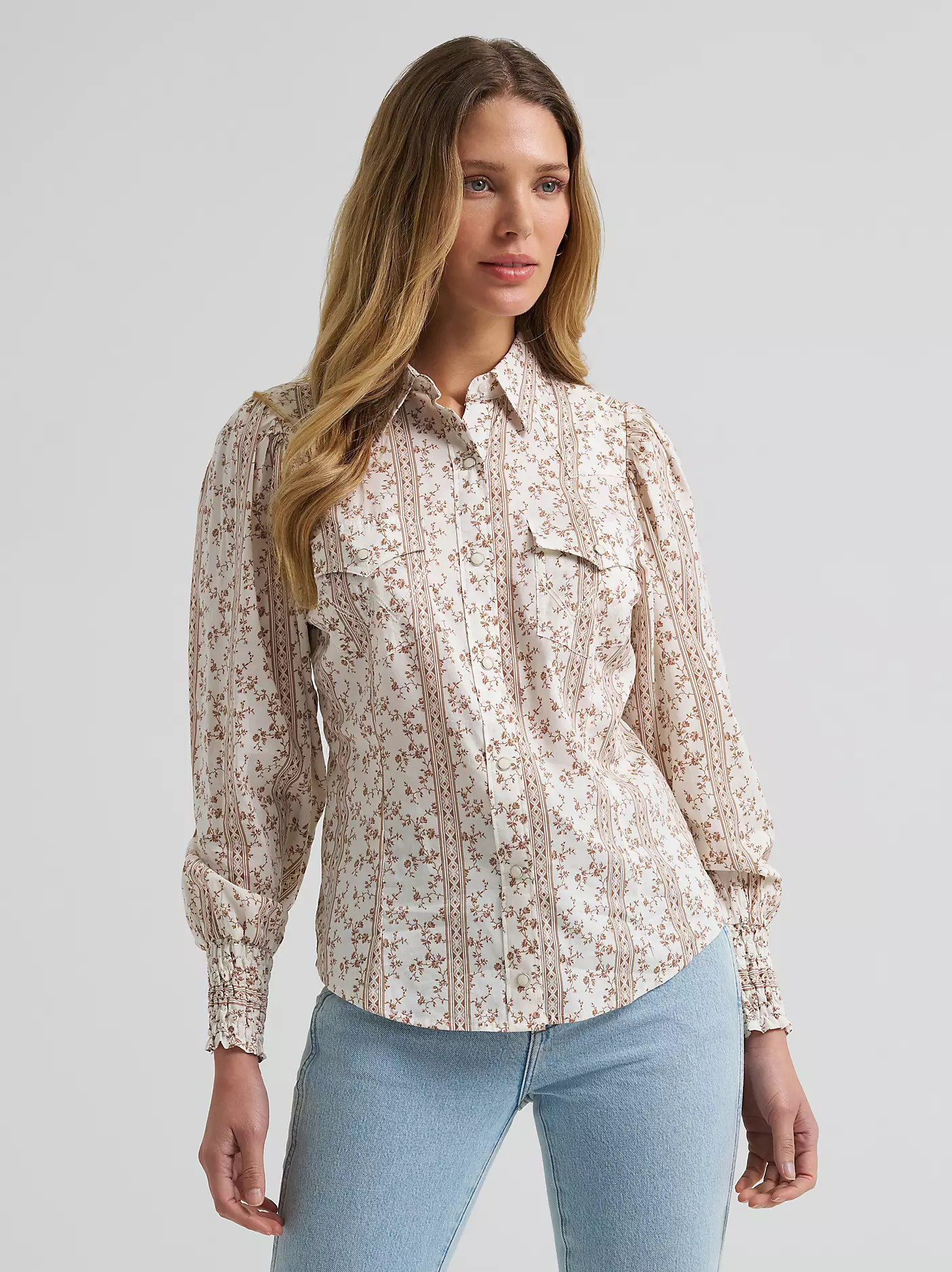 Women's Smocked Sleeve Western Snap Blouse | Wrangler