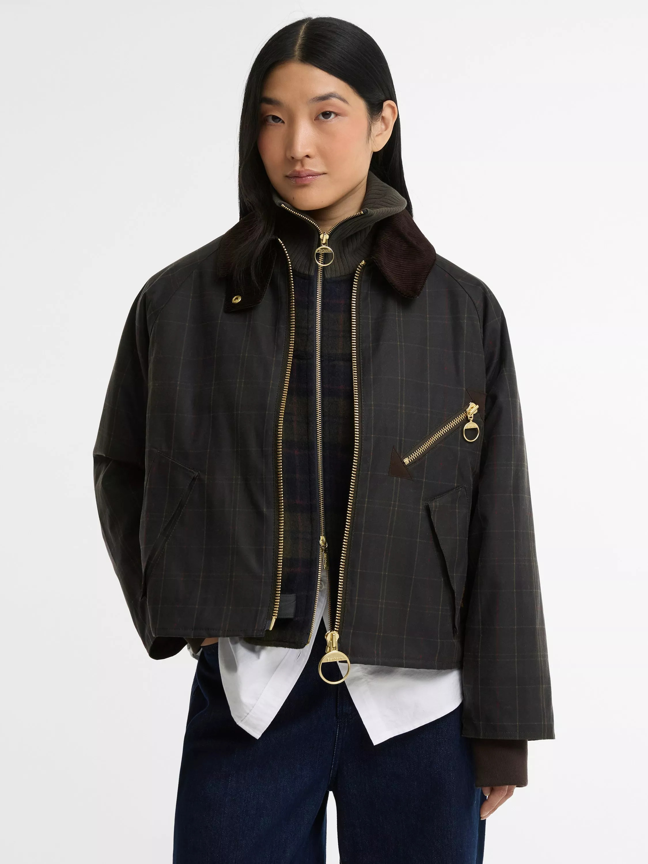 Barbour Arlene Checked Wax Jacket, Shadow Classic | John Lewis (UK)