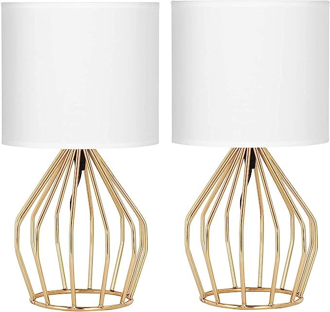 HAITRAL Modern Minimalist Lamp - Gold Table Lamps Set of 2 , Farmhouse Nightstand Lamps with Holl... | Amazon (US)
