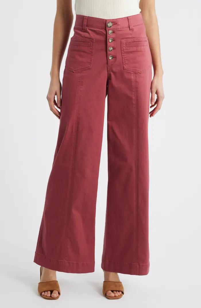 'Ab'Solution Skyrise High Waist Exposed Button Fly Wide Leg Pants | Nordstrom