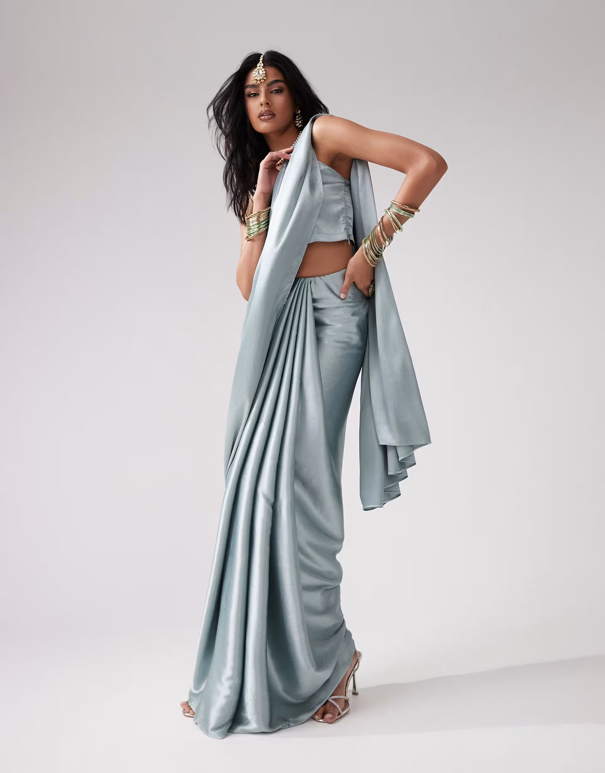 Kanya London saree co-ord set in misty blue | ASOS (Global)