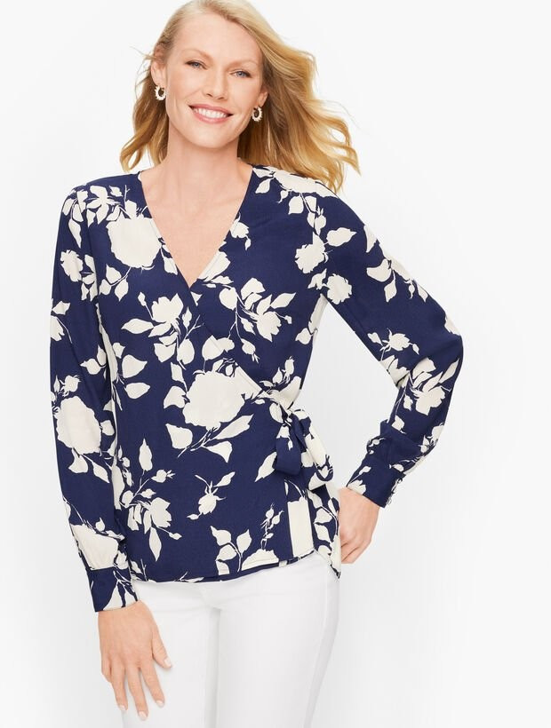 Wrap Sash Blouse - Rose Print | Talbots