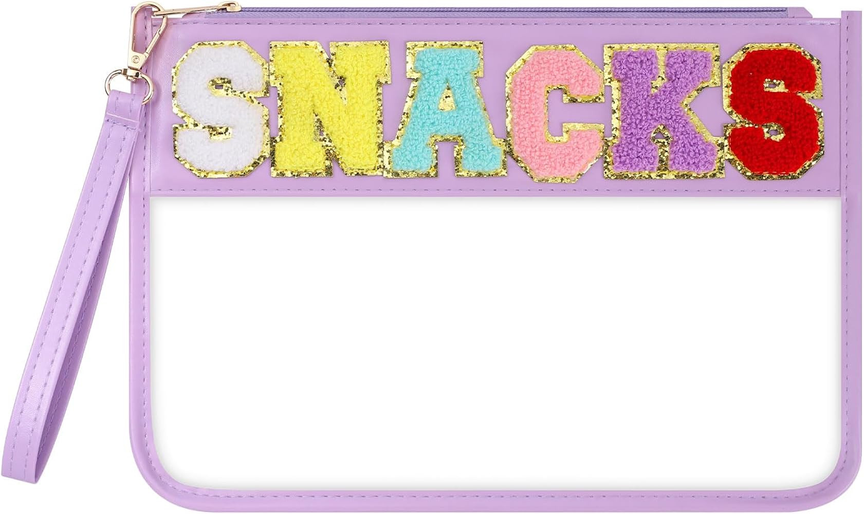 Clear Snack Bag for Travel Chenille Letter Clear Zipper Snacks Pouch | Amazon (US)
