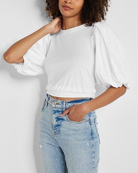 Short Puff Sleeve Tie Back Top | Express