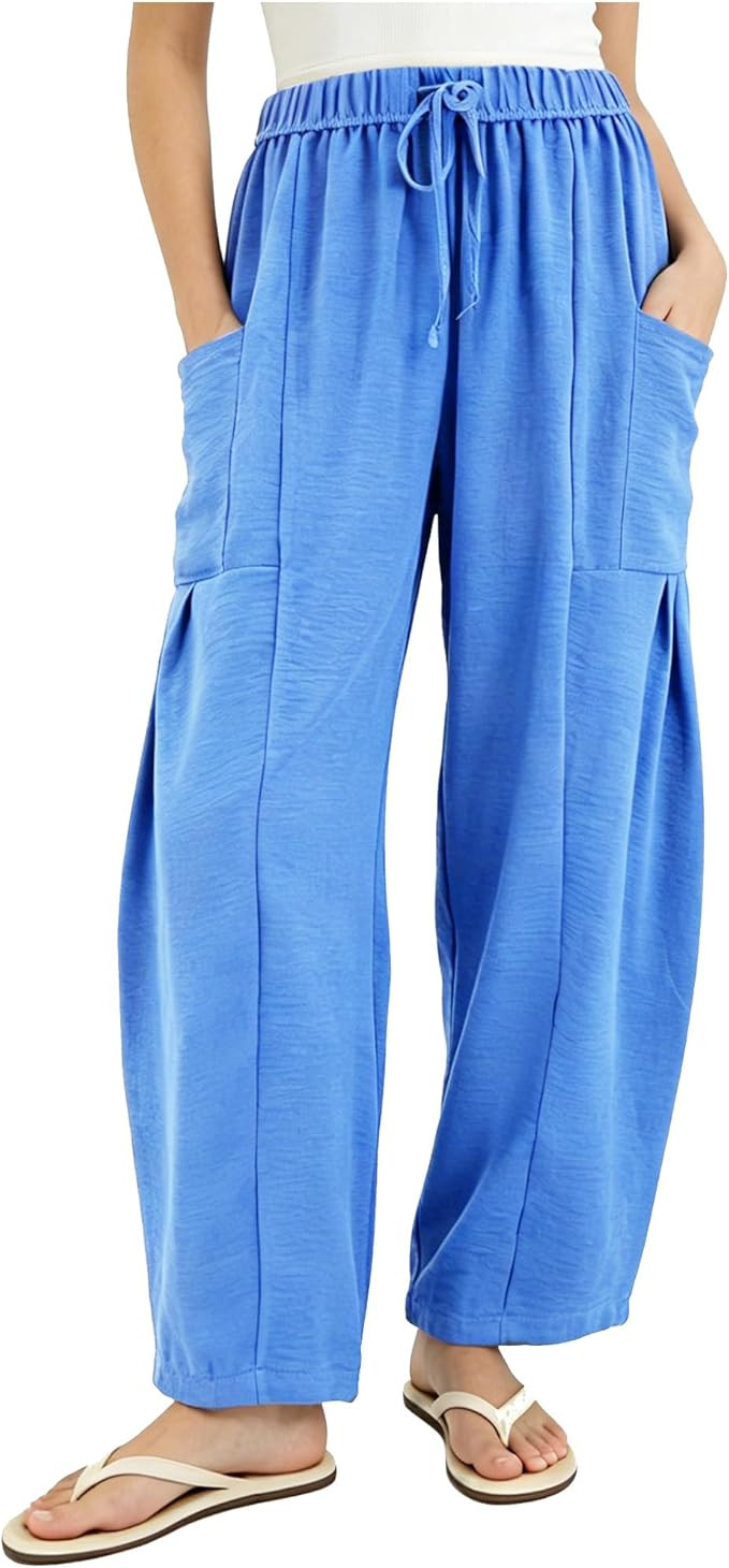 Womens Wide Leg Cropped Pants Drawstring Casual Palazzo Pants Loose Flowy Lounge Trousers with Po... | Amazon (US)