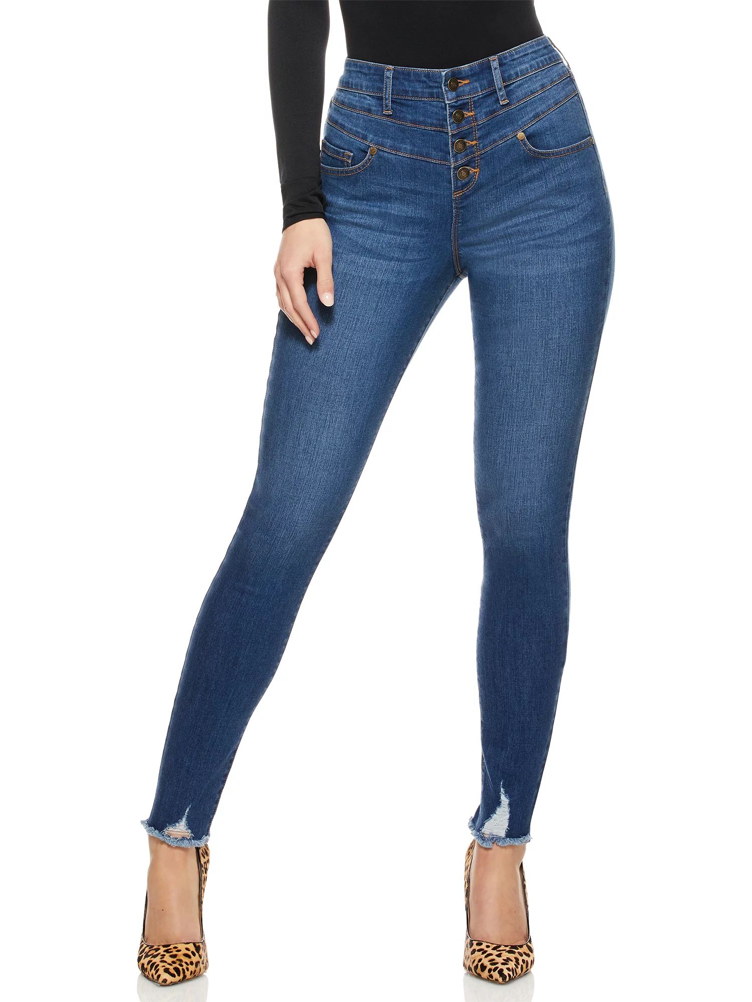 Sofia Jeans by Sofia Vergara Women’s Rosa High-Rise Corset Jeans with Ripped Hem - Walmart.com | Walmart (US)