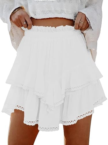 Lepunuo Boho Shorts for Women High Waisted Ruffle Tiered Flowy Skirts with Shorts Underneath West... | Amazon (US)
