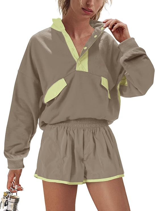 LAMISSCHE Work out Sets Gym for Women Sweatsuits 2 Piece Set Long Sleeve Top & Shorts Active Wear... | Amazon (US)