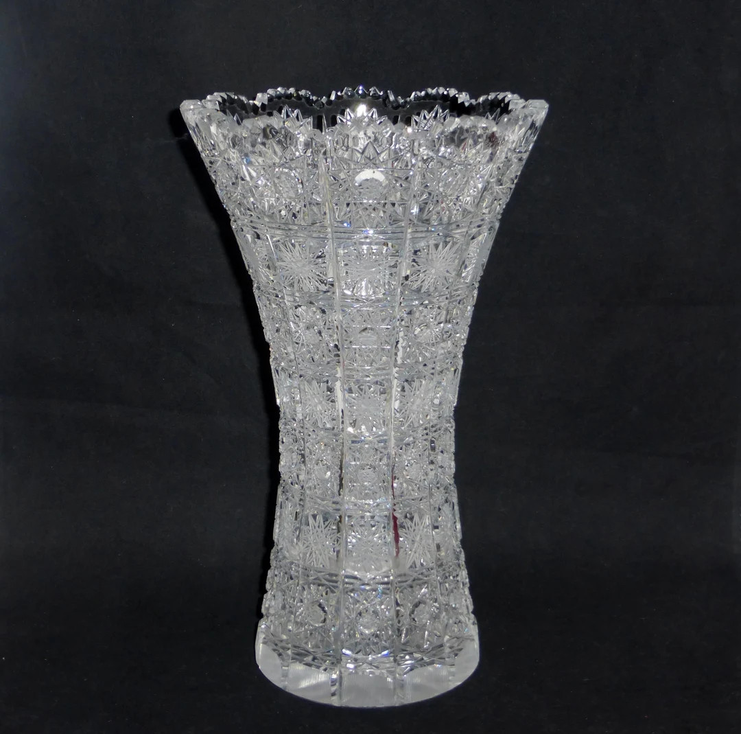 Bohemian Czech Hand Cut Glass Crystal QUEEN LACE Vase Large 10" X 6" BEAUTIFUL | Etsy (US)