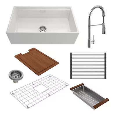 BOCCHI Farmhouse Apron Front 33-in x 19-in White Fireclay Single Bowl Workstation Kitchen Sink | Lowe's