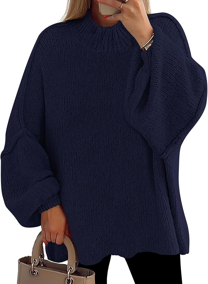 PRETTYGARDEN Women's 2025 Fall Oversized Sweaters Chunky Knit Mock Neck Long Sleeve Casual Trendy... | Amazon (US)