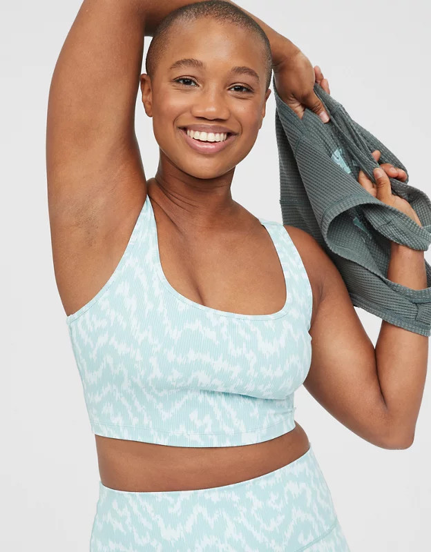 OFFLINE Ribbed Square Neck Longline Sports Bra | American Eagle Outfitters (US & CA)