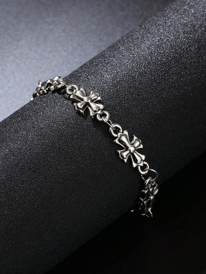 1pc Men's Gothic/Dark Vintage Cross Decor Alloy Chain Bracelet | SHEIN