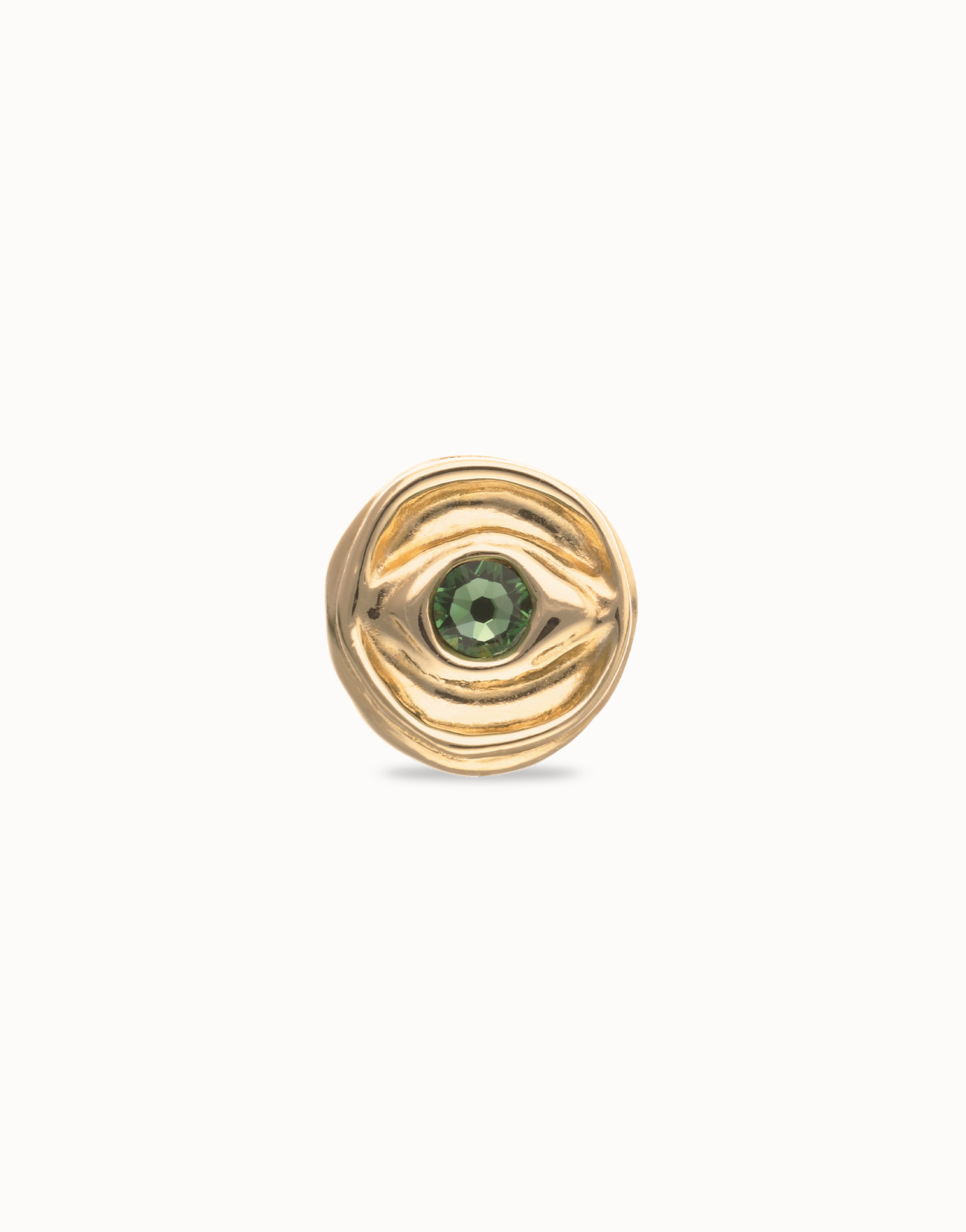 Eye-shaped signet ring with faceted green crystal | UNOde50