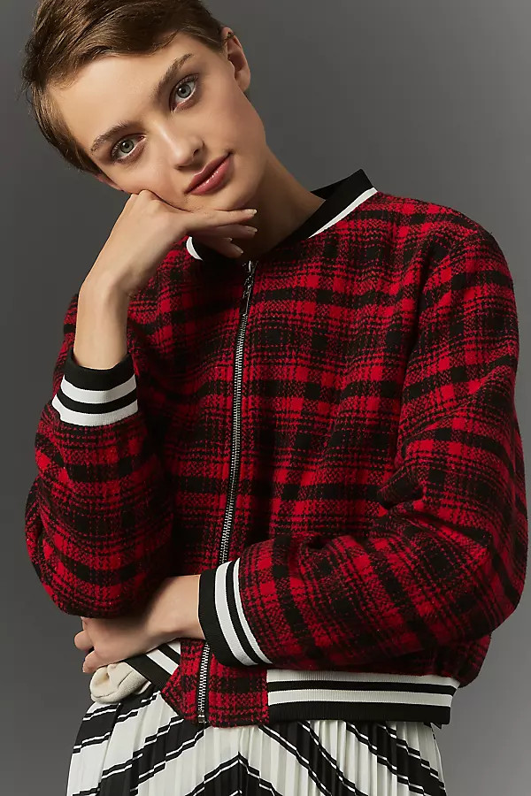 Maeve Plaid Tweed Sporty Bomber Jacket | Anthropologie (US)