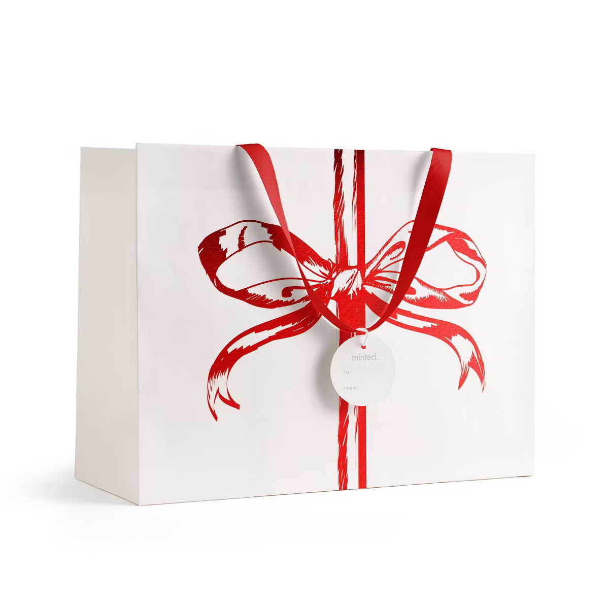 Minted 16"x12" Foil Elegant Bow Large Gift Bag Red/Ivory | Target