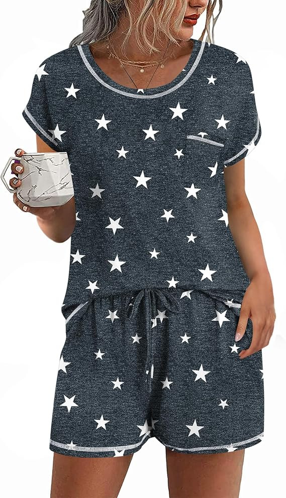Ekouaer Womens Pajama Sets 2 Piece Soft Short Sleeve Top and Shorts Sleepwear Round Neck Pjs Loun... | Amazon (US)