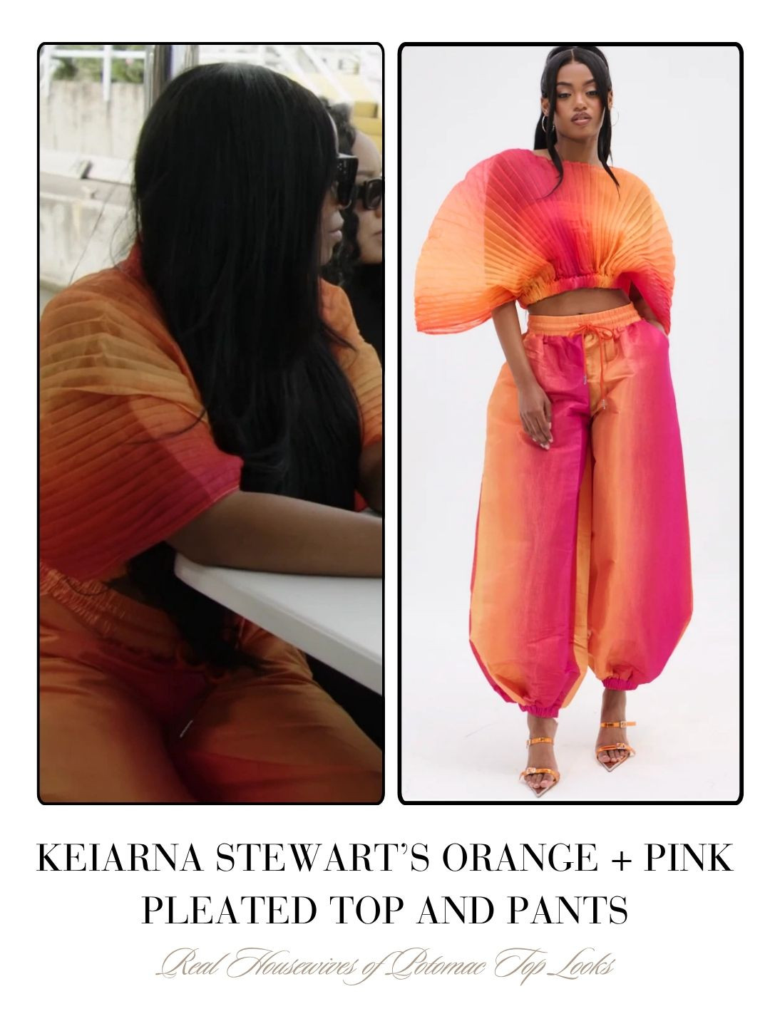 Keiarna Stewart’s Pink and Orange Pleated Top and Pants 