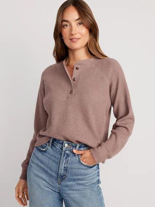 Plush Waffle-Knit Henley Top for Women | Old Navy (US)