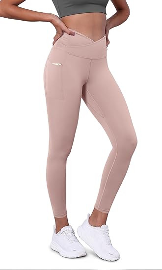 ODODOS Women's Gathered Cross Waist Yoga Leggings with Pockets, 25" / 28" Crossover Workout Yoga ... | Amazon (US)