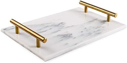 StonePlus Natural Rectangular Marble Tray with Gold Metal Handles for Kitchen, Bathroom, Coffeesh... | Amazon (US)