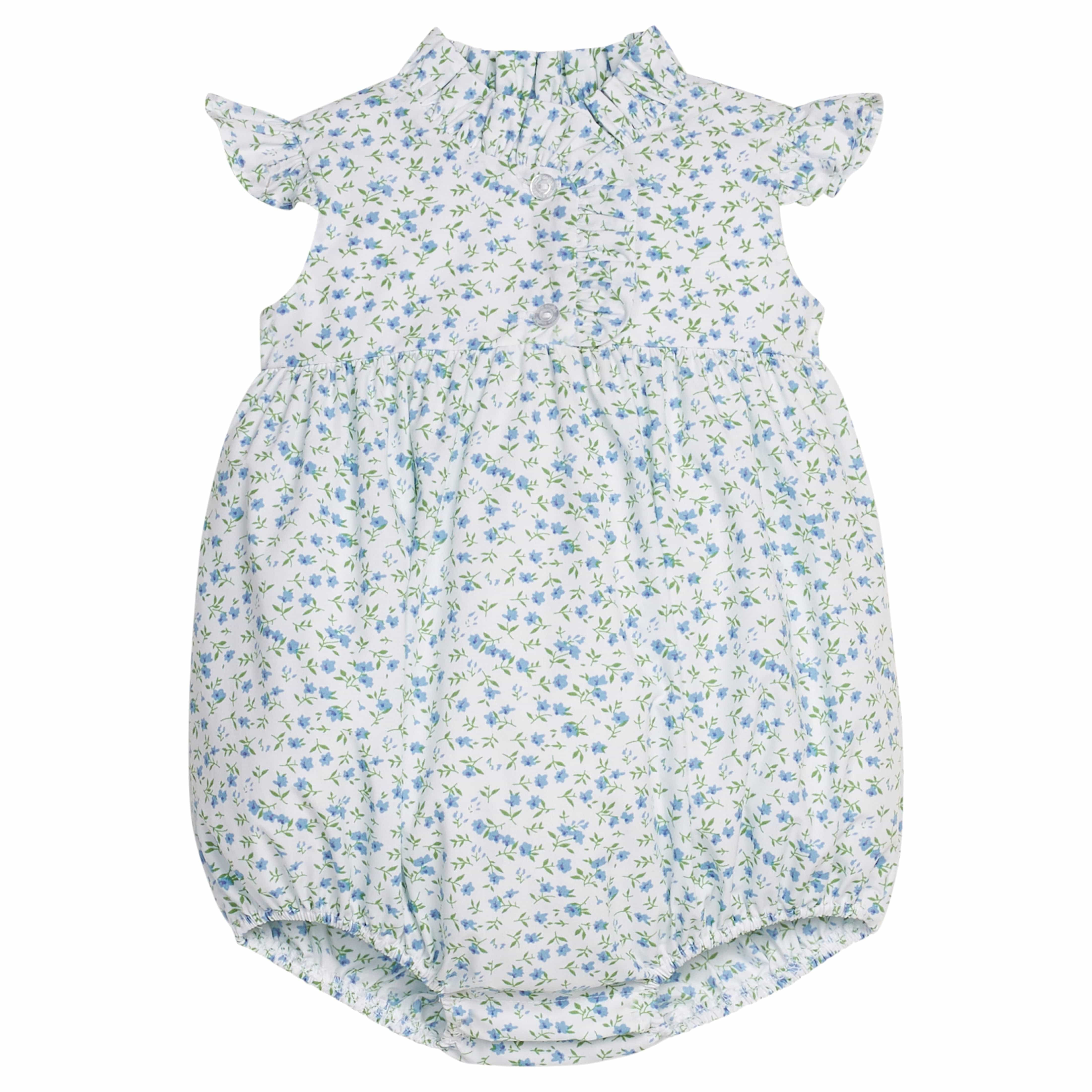 Mayfair Floral Birdie Bubble in Blue/Green for Baby Girl | Little English