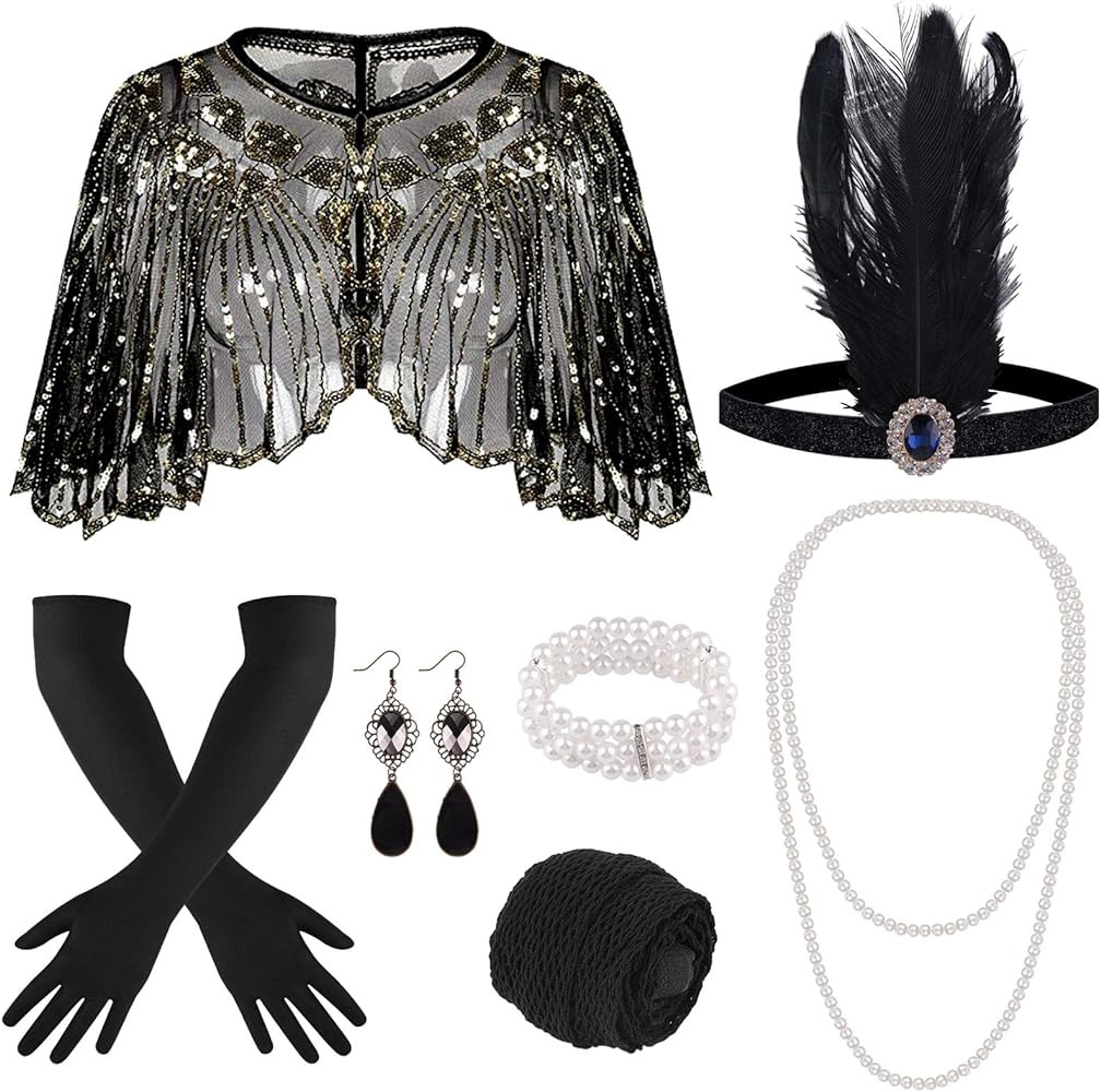 ELECLAND 10 Pieces 1920s Flapper Gatsby Accessories Set Fashion Roaring 20's Theme Set with Headb... | Amazon (US)