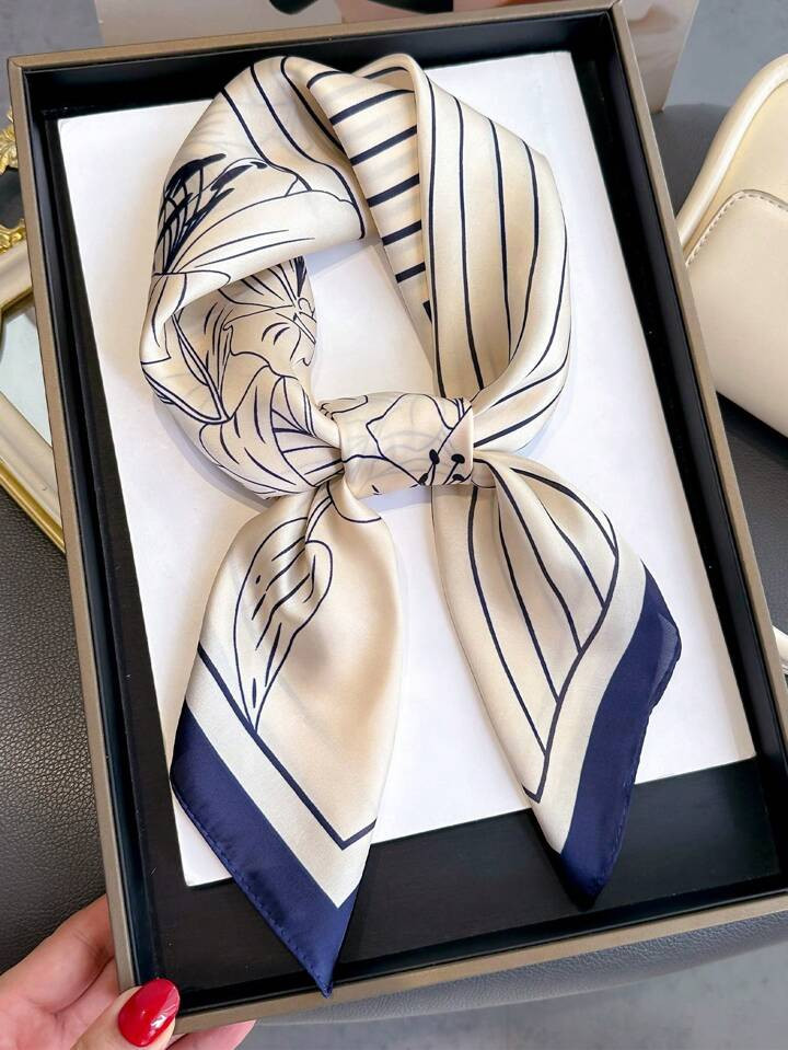 A Ladies Printed Fashion Pocket Square Polyester Scarf Tie-In Scarf Suitable For Daily Use | SHEIN