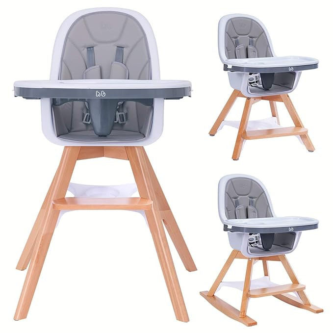 Baby High Chair with Double Removable Tray for Baby/Infants/Toddlers, 4-in-1 Wooden High Chair/Bo... | Amazon (US)