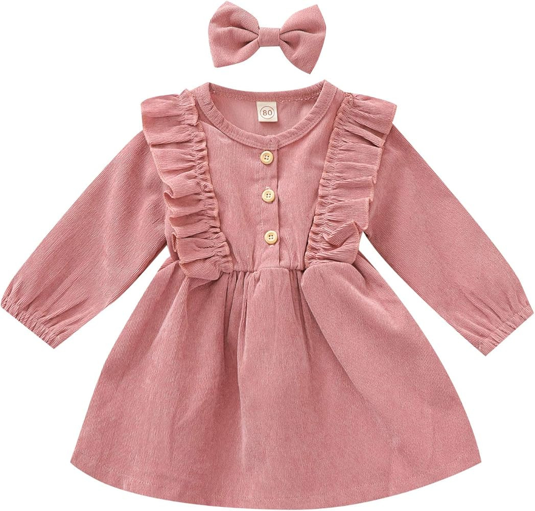 Karuedoo Kids Toddler Baby Girl Corduroy Ruffle Long Sleeve Dress Princess Party Dress Fall Winte... | Amazon (US)