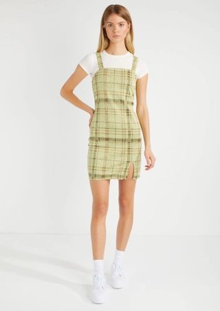 Light Green Plaid Square Neck Side Slit Dress | rue21