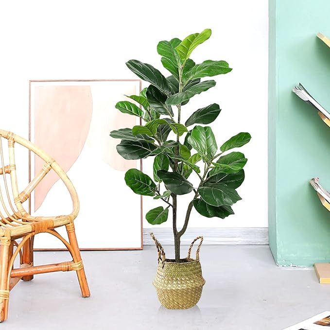 4ft Fiddle Leaf Fig Tree Artificial, Faux Fiddle Leaf Fig Tree with Large Fiddle Leaves, 48in Tal... | Amazon (US)