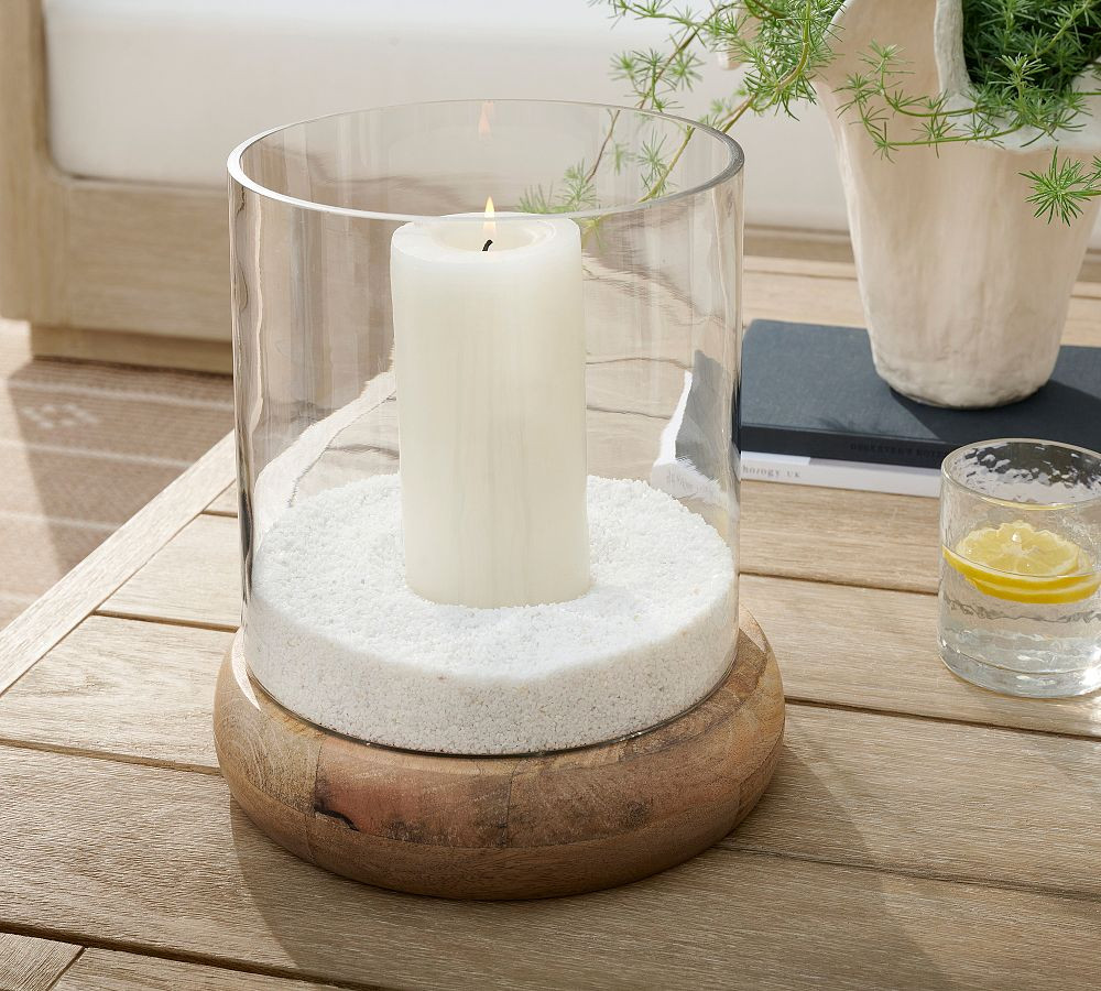 Laguna Mango Wood Hurricane Candle Holder | Pottery Barn (US)