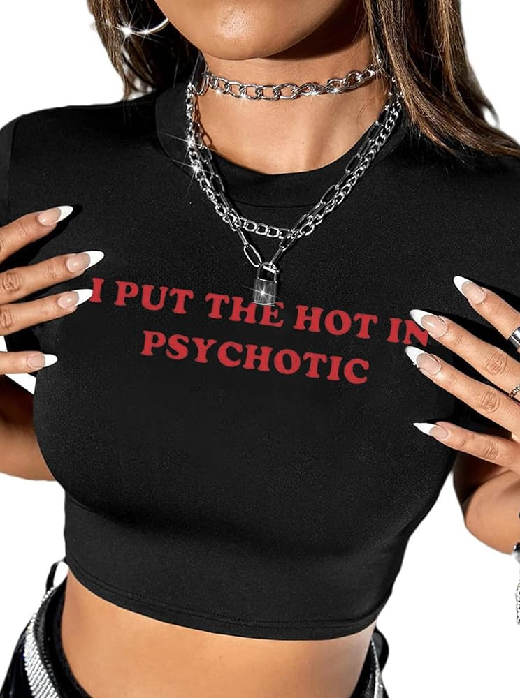 Hilinker Womens Short Sleeve Graphic Crop Tops Vintage Tees Summer Cute T Shirts | Amazon (US)