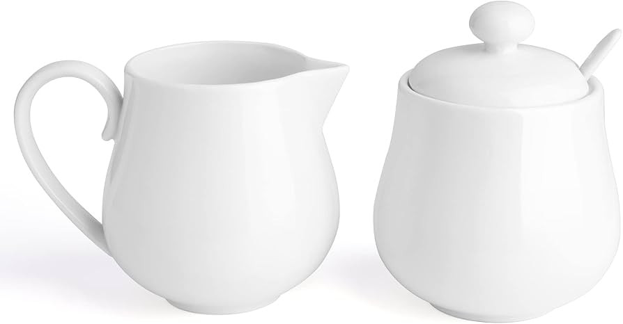 Sweese 12 Ounce Porcelain Sugar and Creamer Set, Coffee Serving Set, 3 Piece with Cream Pitcher, ... | Amazon (US)