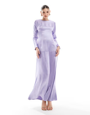ASOS DESIGN satin seam detail maxi dress with long sleeves in lilac | ASOS | ASOS (Global)