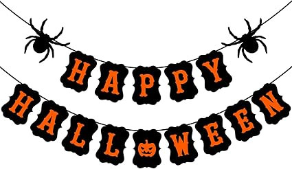 JOZON Happy Halloween Banner Halloween Bunting Banner Garland with Spider Pumpkin Sign for Hallow... | Amazon (US)