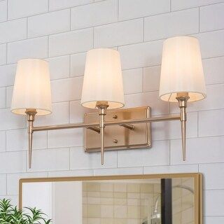 Bella Modern Gold 3-light Bathroom Vanity Cone Fabric Wall Sconces for Powder Room - 3-light L23"... | Bed Bath & Beyond