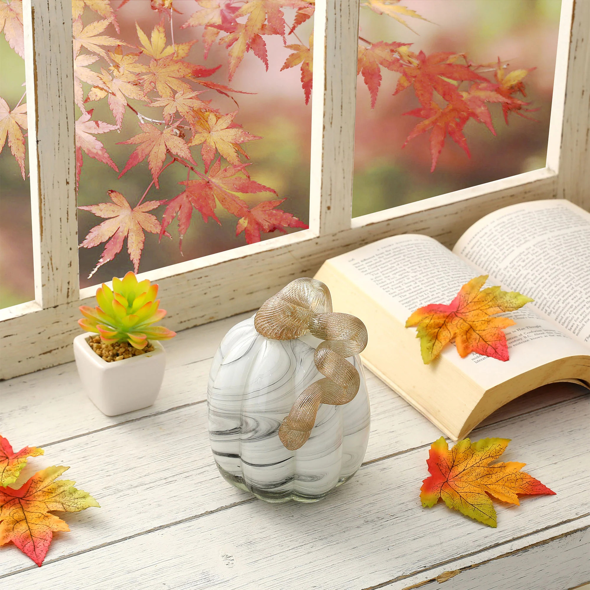 Glitzhome Fall Harvest Gray Marble Handblown Glass Pumpkins for Thanksgiving Decor | Bed Bath & Beyond