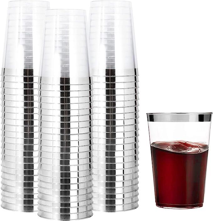 I00000 200pcs Silver Plastic Cups, 10 oz Fancy Clear Plastic Cups Crystal Clear Plastic Tumblers ... | Amazon (US)