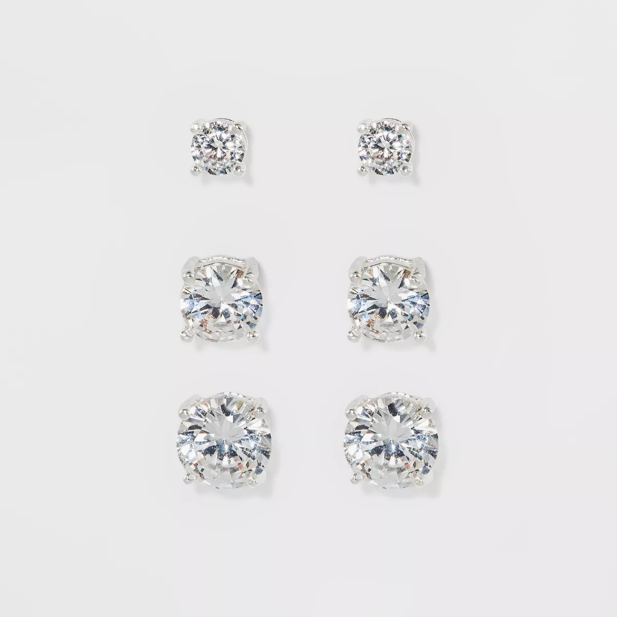 Women's Fashion Trio Crystal Round Stud Earring Set 3pc - A New Day™ Silver | Target