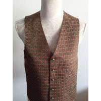 Vintage Colorful Vest, Geometric Floral Print Vest, Olive Green Shiny Back Vest, Buttons Front Size Us S Vest | Etsy (US)