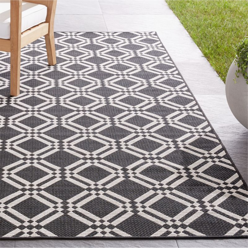 Silas Indoor/Outdoor Black Trellis Rug | Crate and Barrel | Crate & Barrel