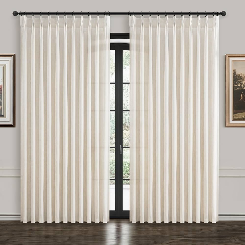 Extra Wide 70 Inch Pinch Pleated Curtains 84 Inch Length 2 Panels Set for Living Room, Cream Line... | Amazon (US)