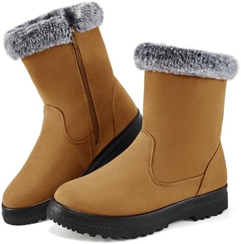 Aomigoct Warm Winter Boots for Women: Fur Lined Mid Calf Boots for Women Comfortale Zipper Womens... | Amazon (US)