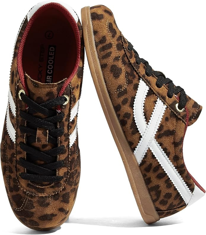 LUCKY STEP Women Classic Retro Gum Sole Fashion Sneakers | Thin Sole Casual Trainer Cow Suede Run... | Amazon (US)