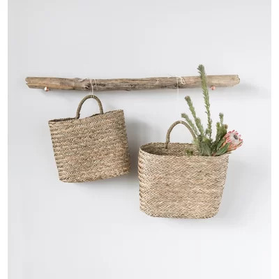 Handwoven Seagrass Wall Mount Baskets with Handles, Natural, Set of 2 | Wayfair North America