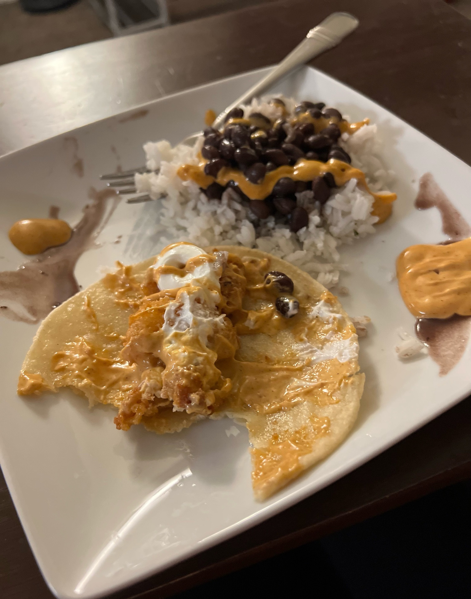 Sirrach Mayo Fried Shrimp Tacos with Rice & Beans! 

Dip the shrimp in a seasoned cornstarch full of garlic, salt, pepper and, onion powders, then fry them. 

Warm or crisp your tortillas, then layer on shrimp and drizzle on the air racha mayo! 

Plate with beans and rice! 

Enjoy! 

#LTKfamily #LTKunder50 #LTKhome