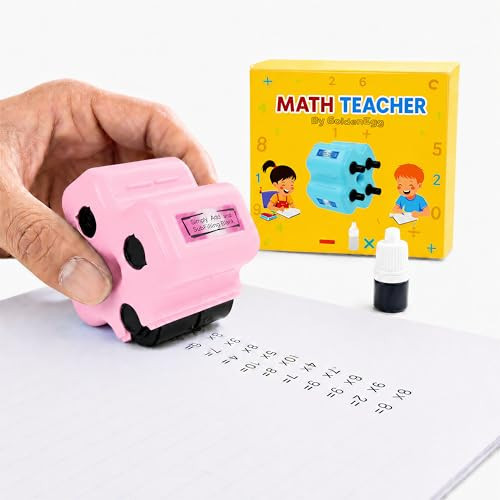 GoldenEgg Math Teacher 4-in-1 Math Roller Stamp, Addition, Subtraction, Multiplication & Fill-in-The-Blank Practice Tool for Kids, Classroom & Home Use (Pink) | Amazon (US)